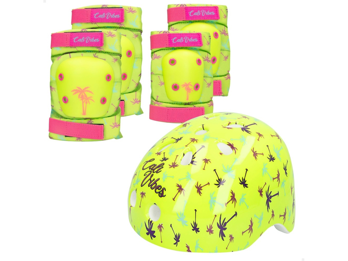 Set casco, coderas y rodilleras amarillo neón CB RIDERS