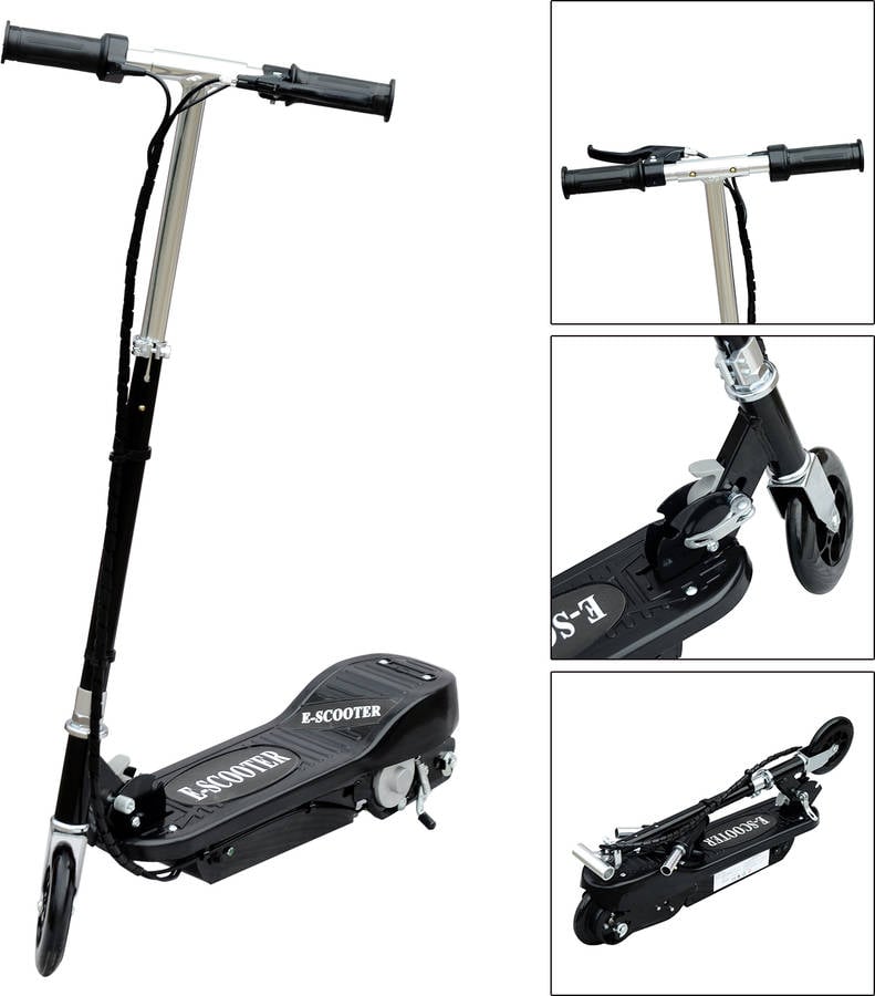 Homcom Scooter Patinete 120w negro +7 años 10kmh manillar ajustable frenos carga 50kg 5000 para niño 78x37x99cm 81.5x37x96cm 7