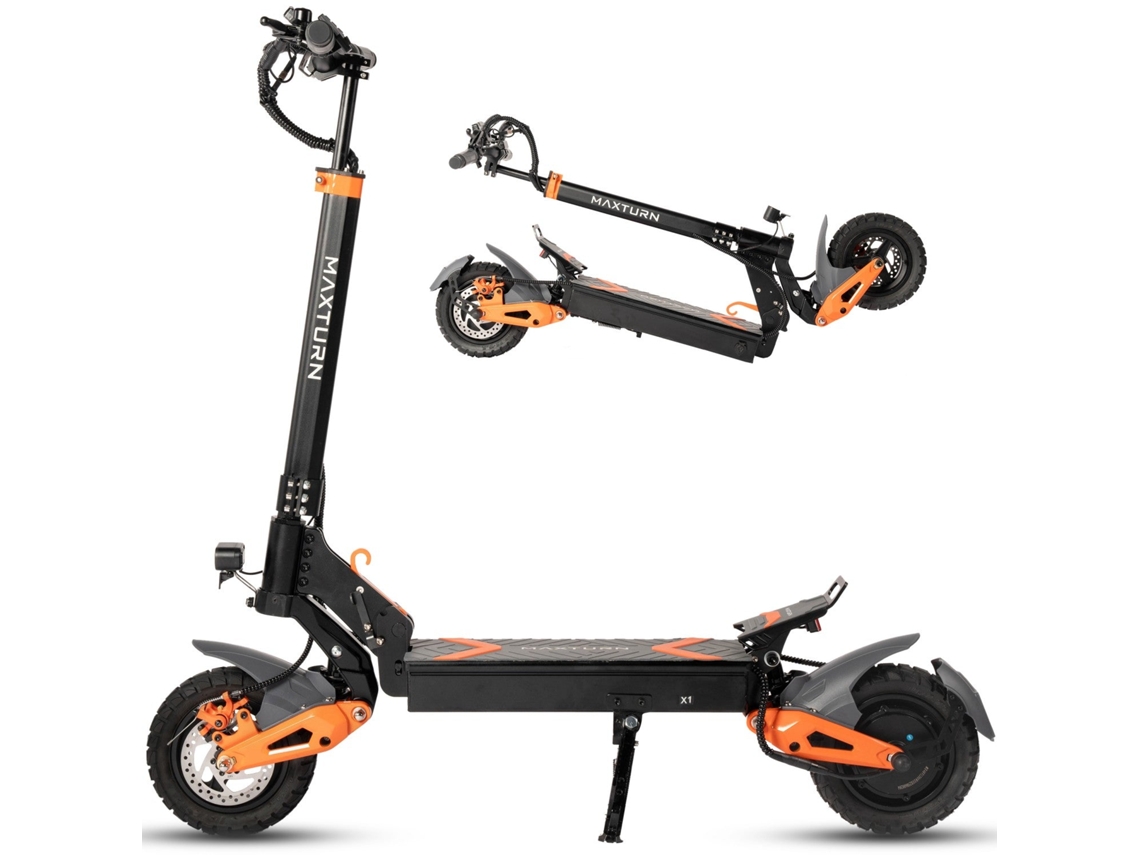 Patinete eléctrico Maxturn X1, 1000 W, 48 V, 15,6 Ah, 10 neumáticos sin cámara, cuadro de aluminio, color negro