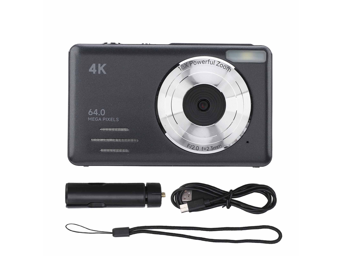 Cámara Digital 4k 64mp Con Zoom Digital 18x Autoenfoque Compacta Pequeña Grabación En Bucle Modo Lento Timelapse Negro