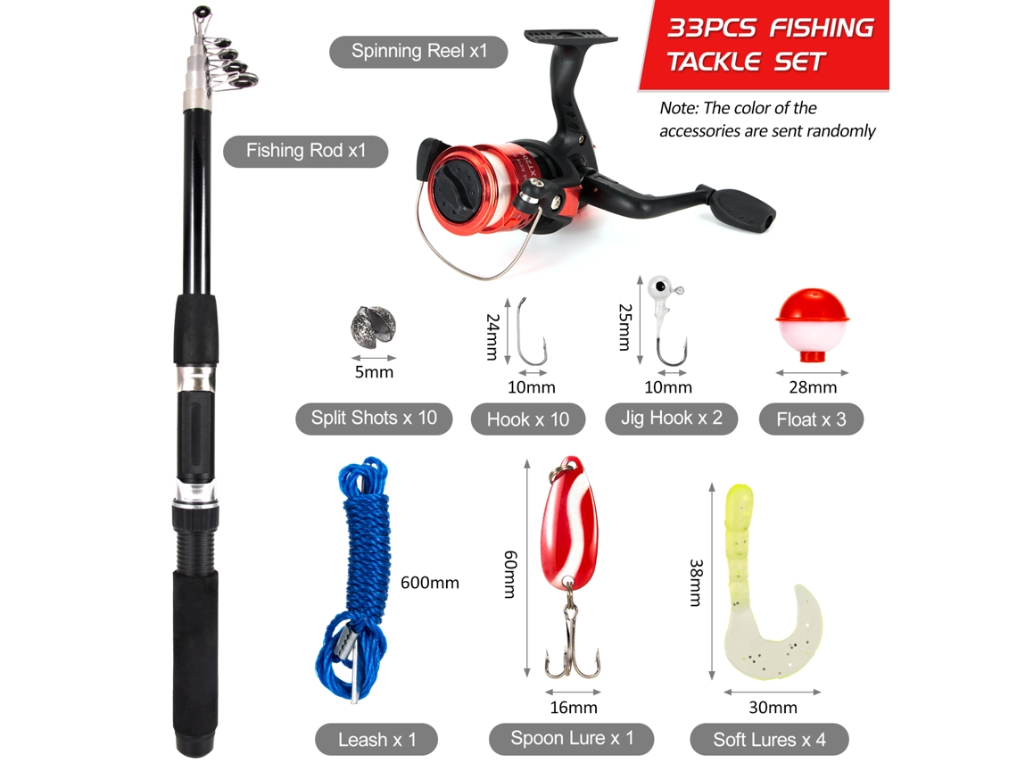 Danu26-combo Caña De Pescar Y Carrete 33pcs Kit De Accesorios Telescópico Con Carrete Spinning Lures Anzuelos Jig
