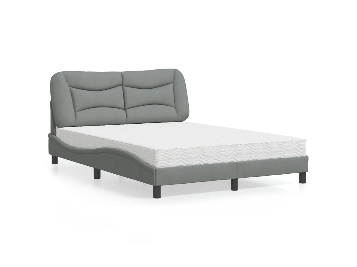Cama Con Colchón Tela Gris Claro 140x190 Cm