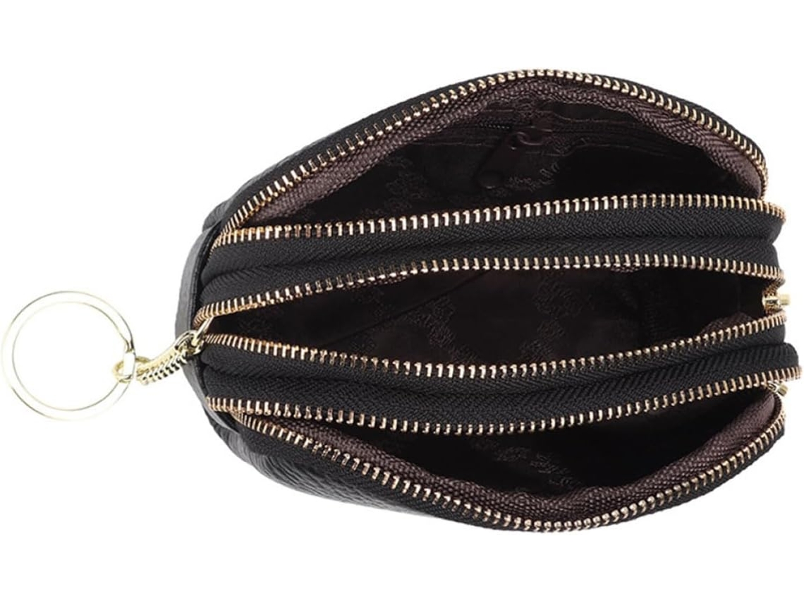 Cartera Ciieeo De Gran Capacidad De Piel De Vacuno Negra Con Llavero Y Bolsillo Con Cremallera.