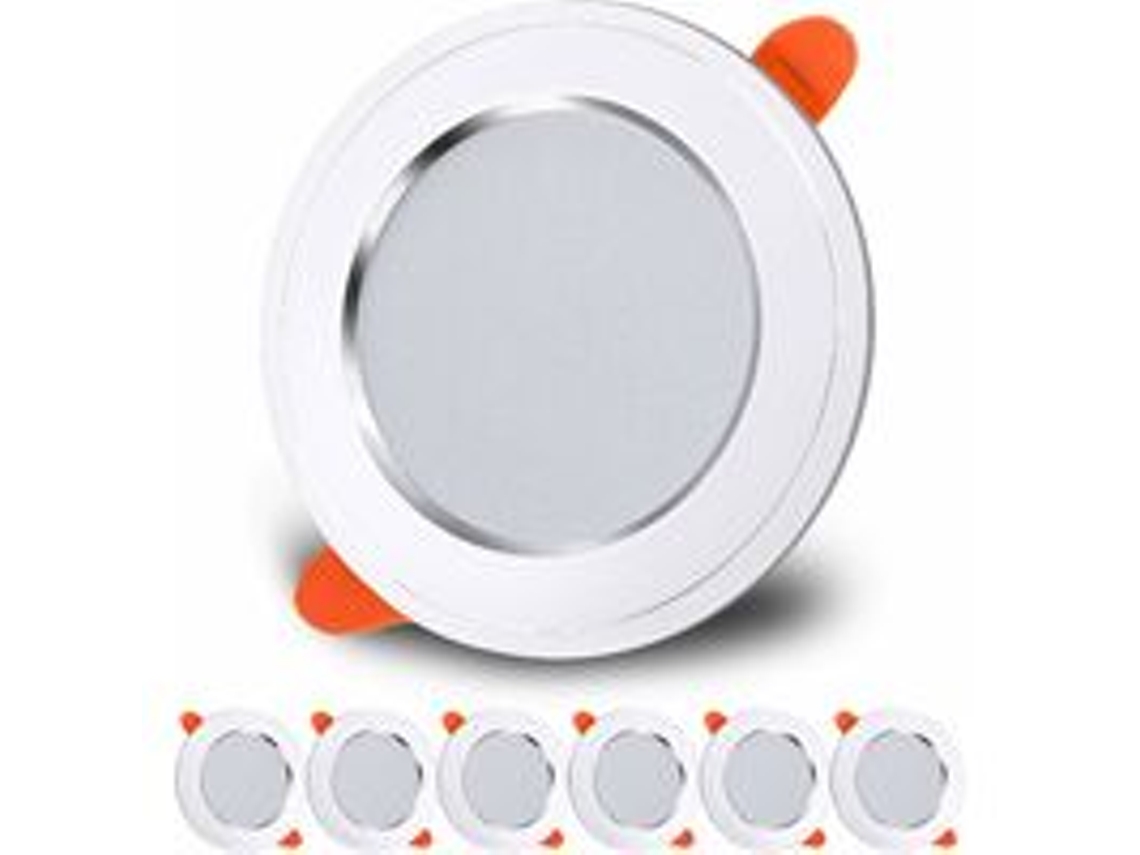 Conjunto de 6 Luzes Embutidas Led Carcaça Branca Luz Branca 6000K 3 Polegadas 7W Abertura de 89Cm 