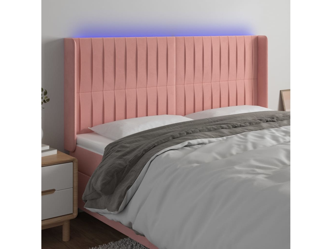 Cabecero Con Led De Terciopelo Rosa 163x16x118/128 Cm