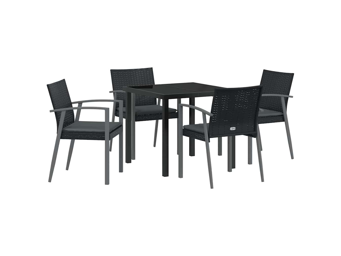 Conjunto De Comedor De Jardín 5 Uds | Mueble De Jardín Negro Y Gris