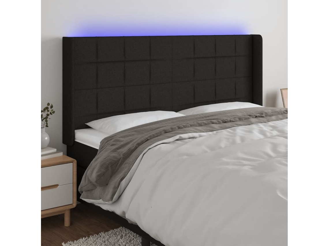 Cabecero Con Led De Tela Negro 203x16x118/128 Cm