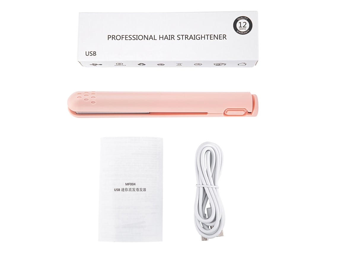 Plancha De Cabello 2 En 1 Mini Usb Ceramica Para Alisar Y Rizar Hierro Plano Portatil Rosa