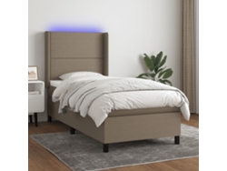 Cama Box Spring Colchón Y Luces Led Tela Gris Taupe 90x190 Cm