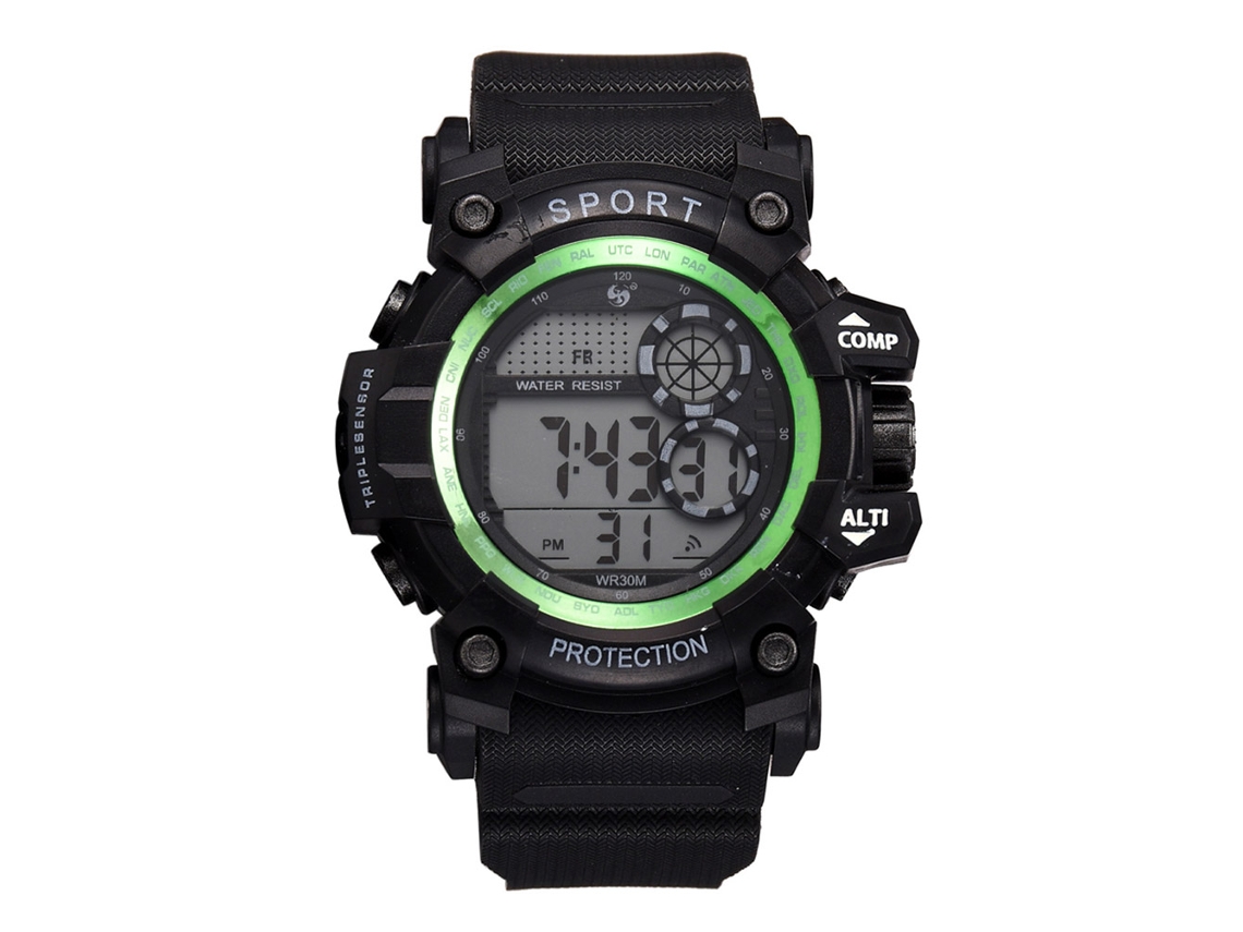 Reloj Deportivo Electrónico Para Hombre, Resistente Al Agua Hasta 30 M, Estilo Estudiantil, Correa De Caucho Verde.
