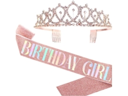 Banda Y Tiara De Cumpleaños "cumpleañera" (oro Rosa)