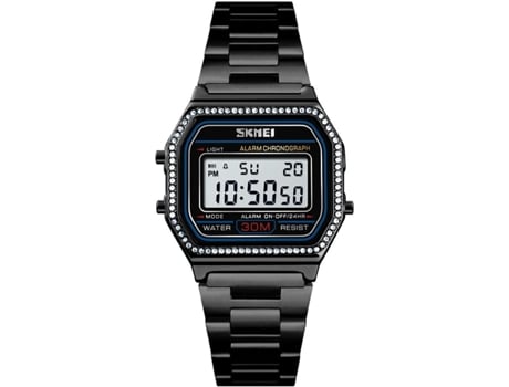 VEANXIN Reloj digital Reloj electrónico LED resistente al agua con correa de acero inoxidable cuadrada-Cristales de oro