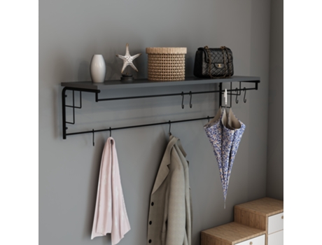 Perchero [EN.CASA] (Negro - Metal, Aglomerado de Madera - 110 x 30 x 27 cm)
