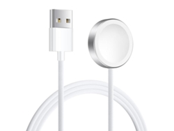Cargador inalámbrico magnético para Apple Watch Series 8 con carcasa de aleación de aluminio, interfaz USB, blanco.