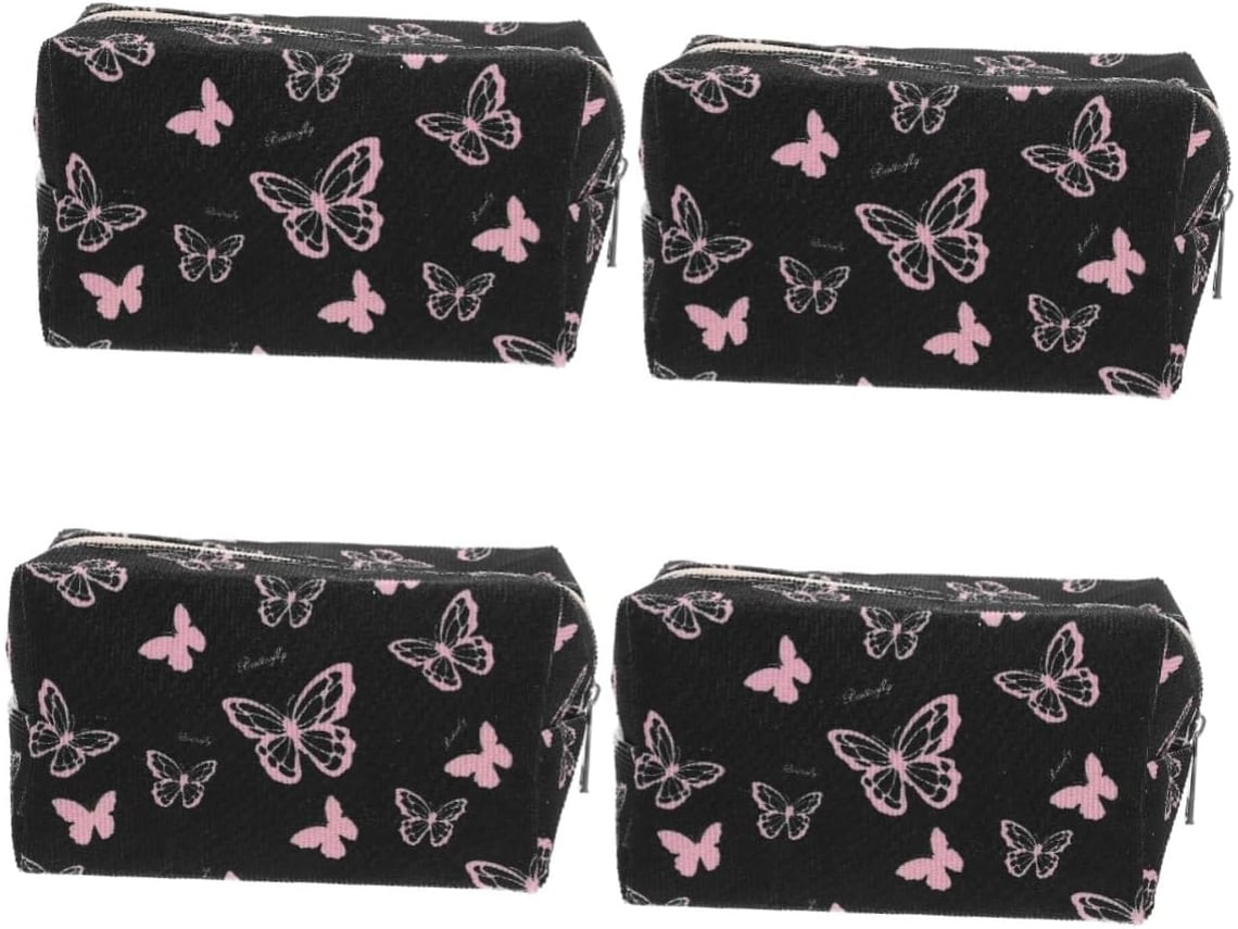 Kit De Maquillaje Portátil De 4 Piezas Con Estampado Y Neceser De Viaje Con Cremallera.