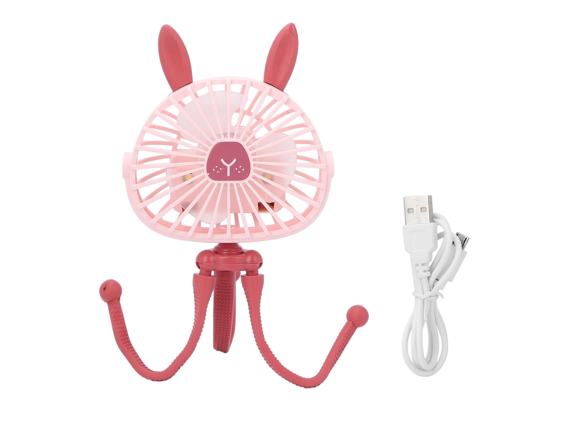Mini ventilador de mano para cochecito con trípode flexible, silencioso y recargable por USB (rosa).