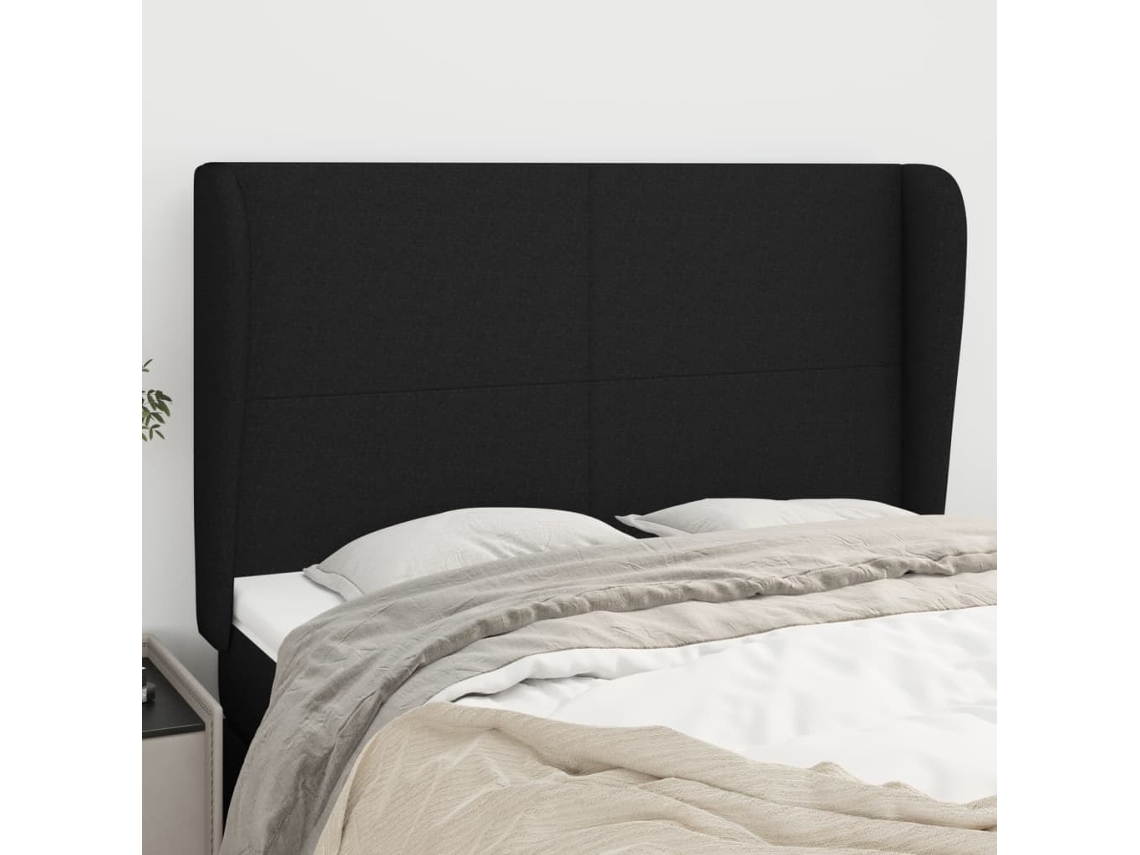 Cabecero Con Orejas De Tela Negro 147x23x118/128 Cm