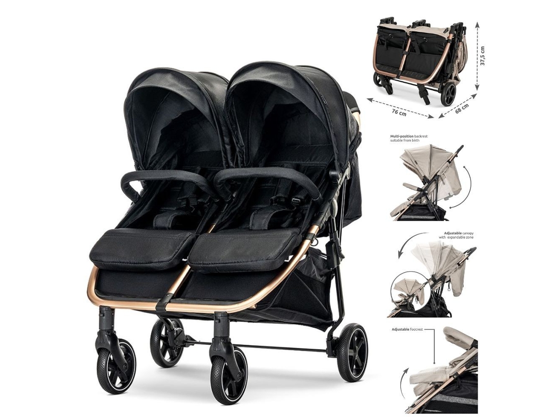 Cochecito doble Lorelli Duo Negro, hasta 22 kg por niño