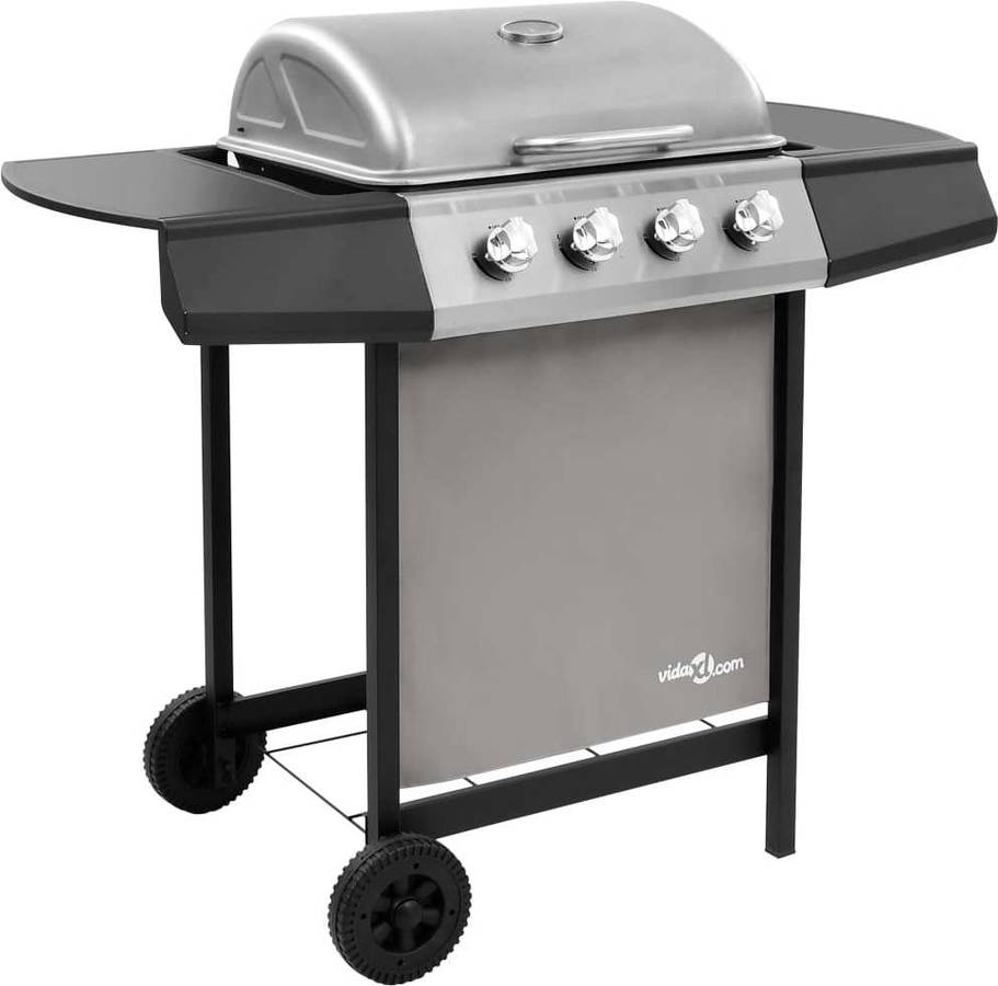 Barbacoa Gas Vidaxl negro y plateado acero 107.5x55x96.5 cm de con 4