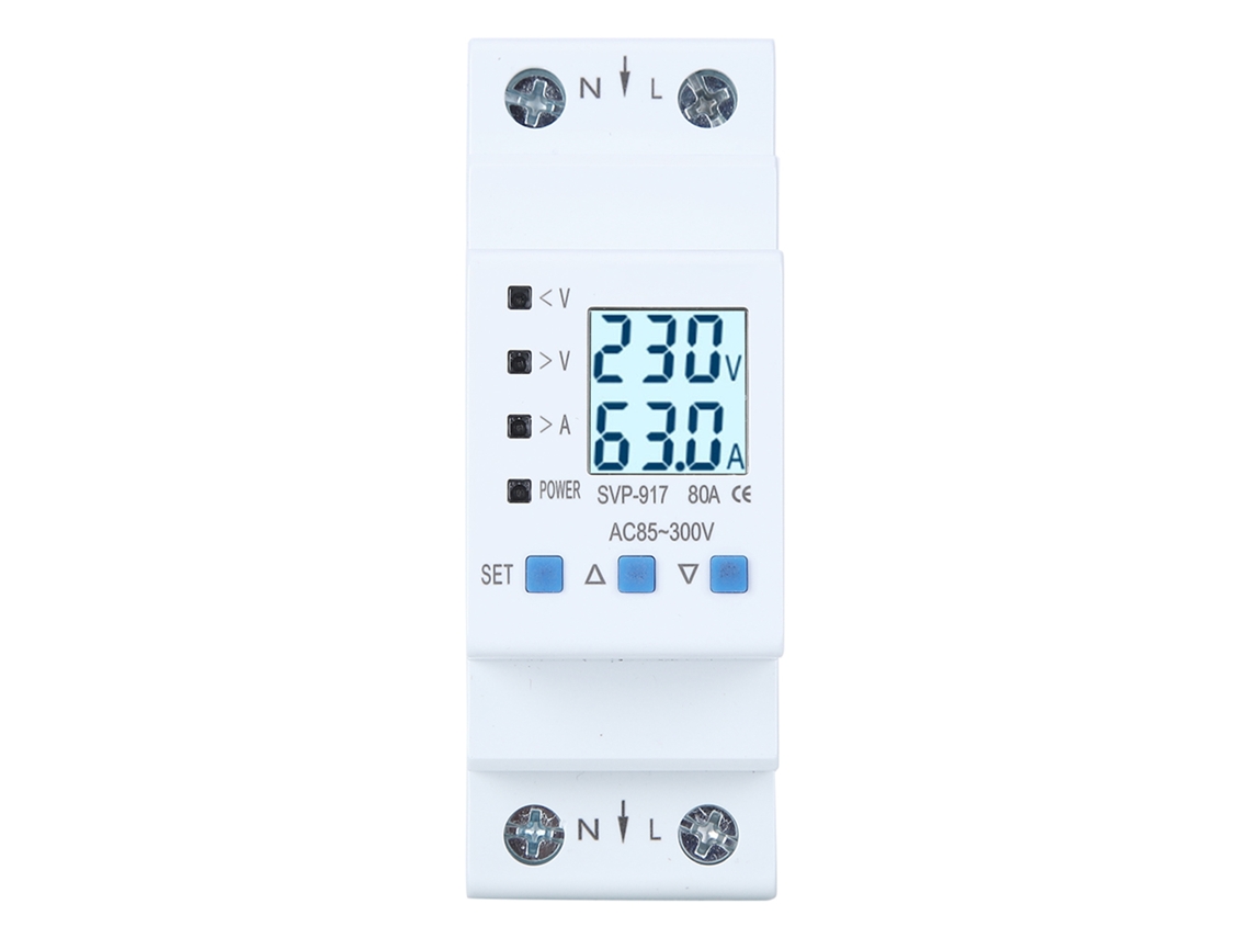 Protector De Tensión Monofásico Con Recuperación Automática, 80 A, Con Indicador De Tensión, Corriente Y Potencia.