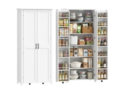 Mueble de cocina moderno ZENCORE SERVICES con ruedas, 2 puertas, 14 compartimentos, color blanco.