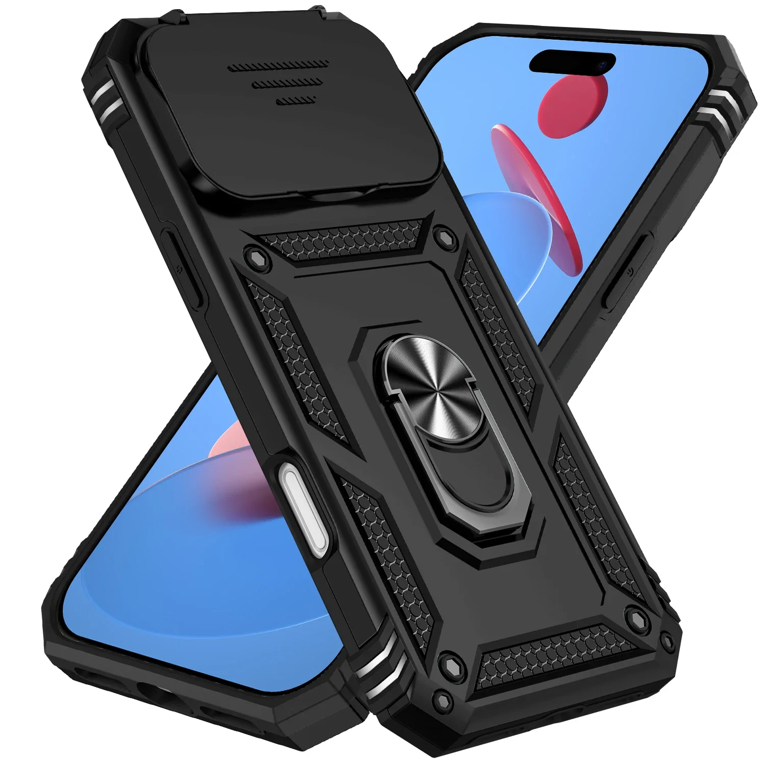 (negro, Iphone 12) Funda Portátil Magnética De Pctpu Con Protector De Lente Deslizante