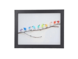 Adornos decorativos de vidrio marino con pájaros arcoíris y marco negro.
