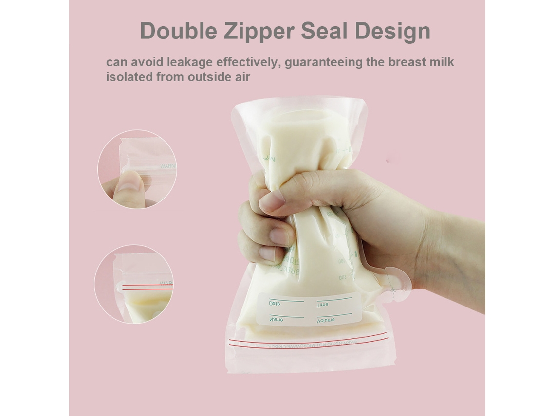 Bolsas De Almacenamiento De Leche Materna De 200 Ml, Preesterilizadas, Sin Bpa, Con Doble Cierre, 30 Unidades.
