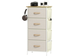 Cómoda De Tela De 4 Cajones, Unidad De Almacenamiento Con 4 Bolsillos, 2 Ganchos, Estructura De Acero, 45 X 30 X 94,5 Cm, Beige
