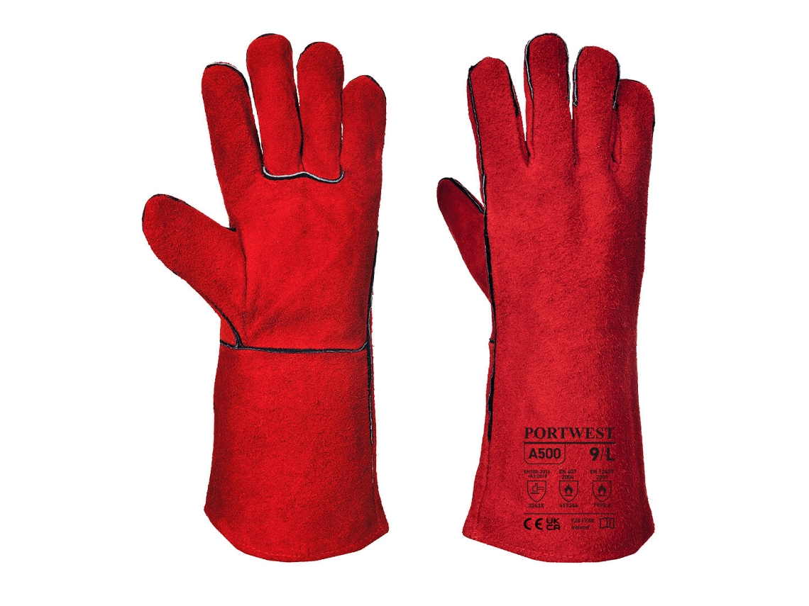 Guante de soldadura Portwest de gamuza de 14 pulgadas / Rojo / M