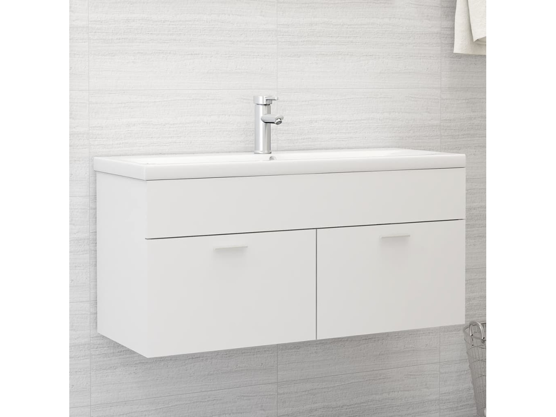 Mueble de baño de 100 x 38,5 x 46 cm, de madera contrachapada blanca.