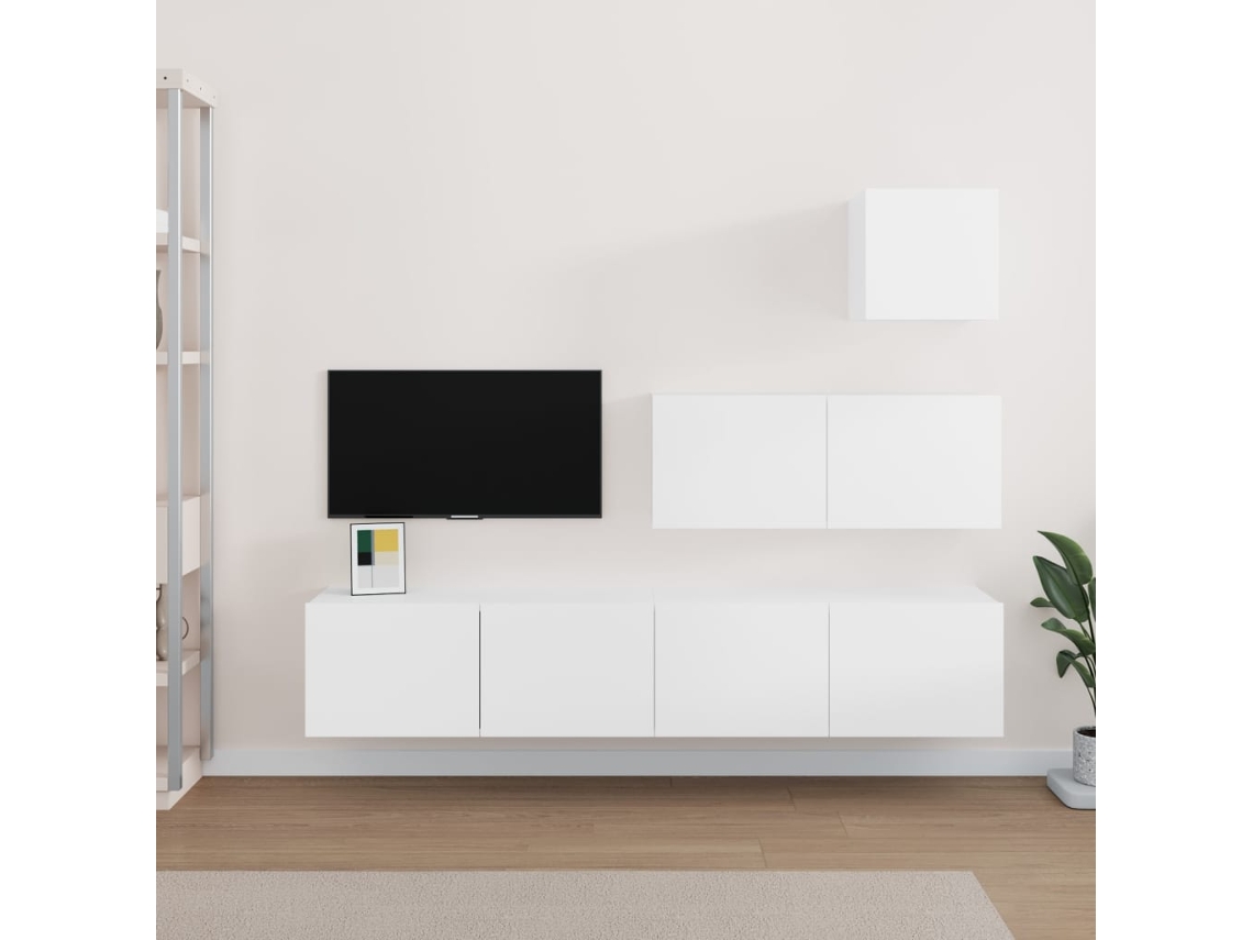 Pack Muebles de Armario Tv 4 Pzs Madera Procesada Blanco