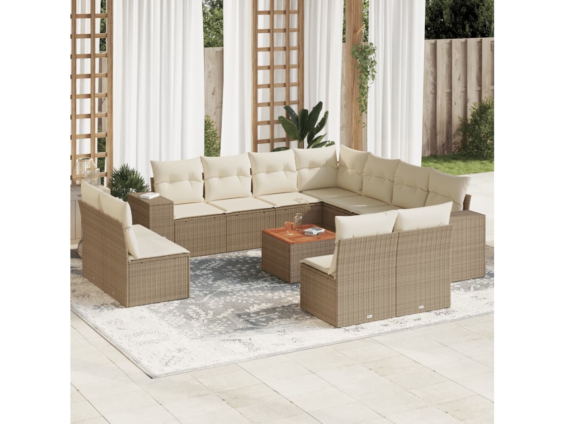 Conjunto de sofá de jardín de 12 piezas con cojines, mimbre sintético beige, Dkd Home Decor