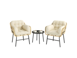 Conjunto de muebles de jardín de 3 piezas, resina trenzada, mesa de cristal y sillas.