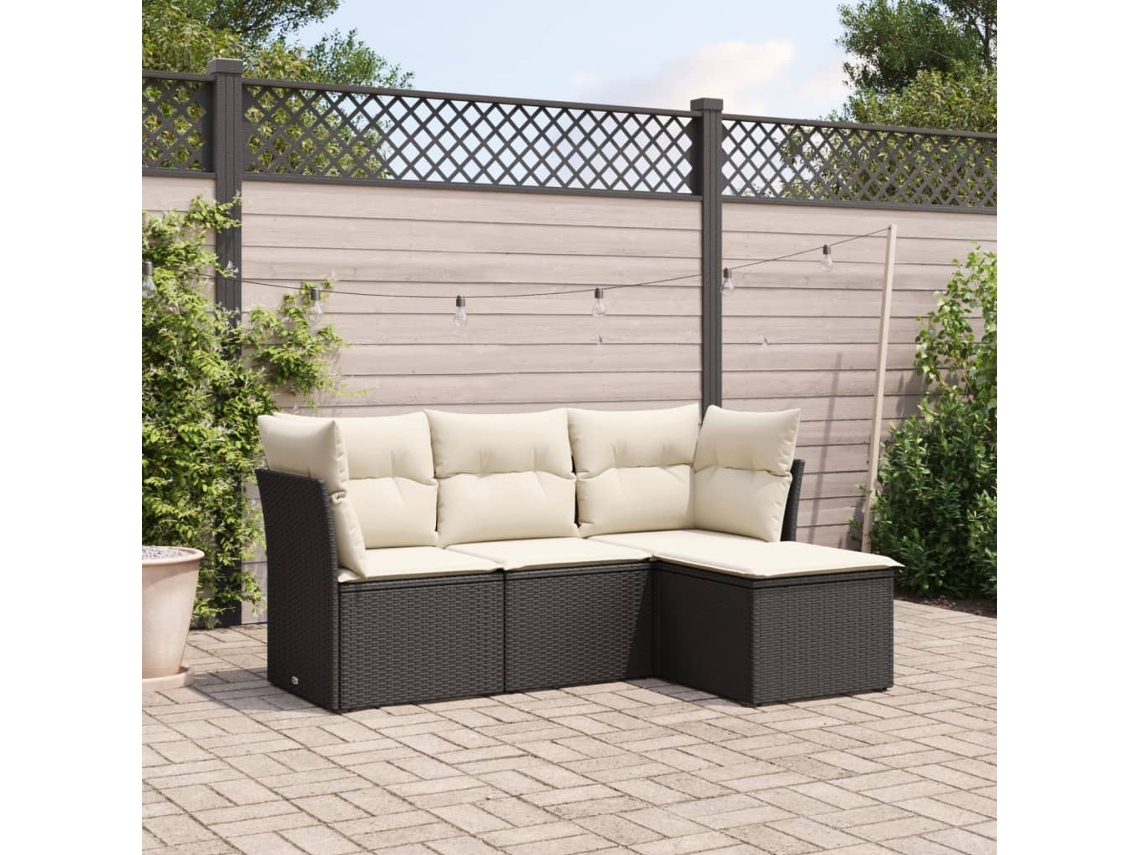 Conjunto de sofás de jardín de 4 piezas DKD Home Decor con cojines de mimbre negros