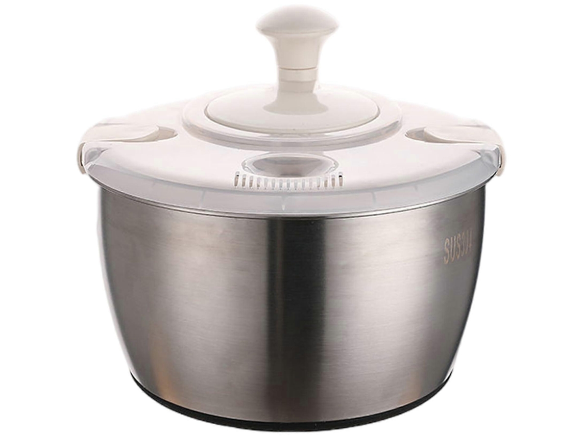 Centrifugadora de acero inoxidable de 5 litros con tapa, doble capa, para lavar rápidamente lechugas, frutas y verduras.