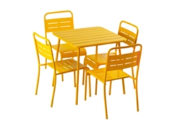 Bergame Juego De Mesa De Jardín Cuadrado De 70 Cm Y 4 Sillas Amarillas
