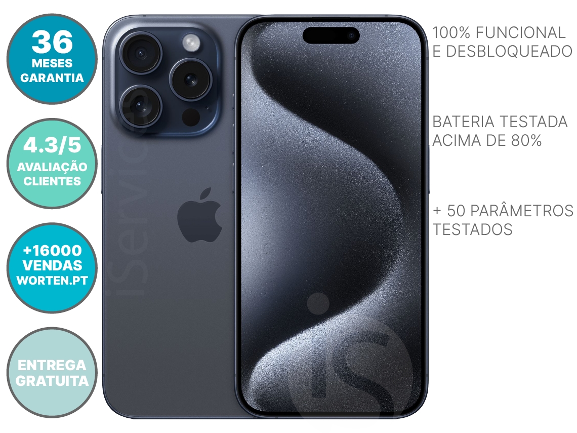 iPhone 15 Pro APPLE (Reacondicionado Marcas Mínimas - 6.1'' - 128 GB - Azul)