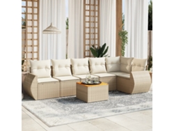 Conjunto de sofá de jardín de 7 piezas con cojines, mimbre sintético beige, Dkd Home Decor