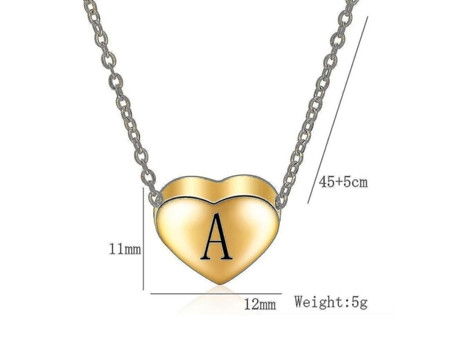 Collar femenino 26 Letra inglesa Corazón Golden Acero inoxidable Colgante para bodas