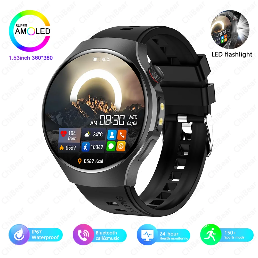 Reloj inteligente con GPS, resistente al agua, funciones deportivas y de fitness, linterna y llamadas Bluetooth MDUG (negro) | MDUG