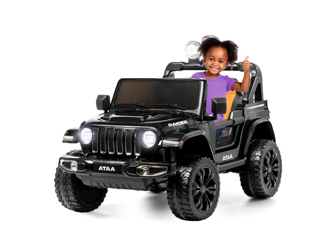 Ataa Raider - Coche eléctrico infantil 4x4 de 12 V con cuatro motores, pintura metalizada y luces LED negras