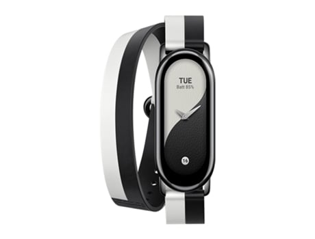 Correa de reloj original de cuero genuino con doble bucle para Xiaomi Mi Band 8 (blanco y negro)