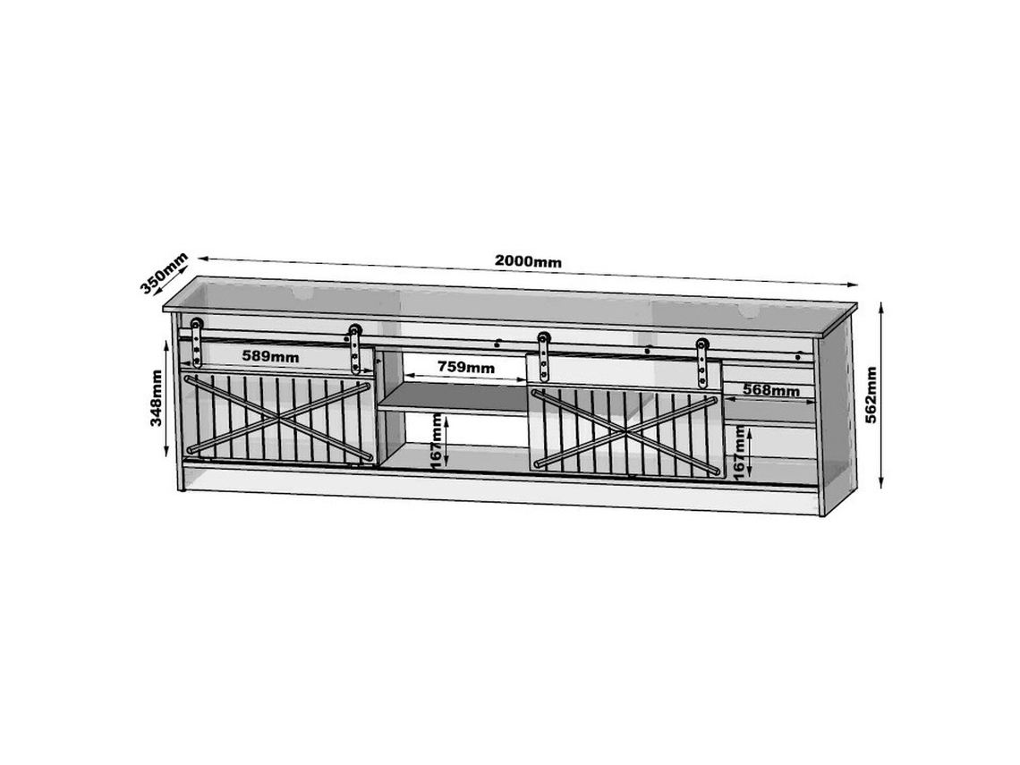 Mueble de TV CAMA MEBLE GRANERO RTV WOT Laminado Madera MDF Aglomerado 200x56,7x35 cm