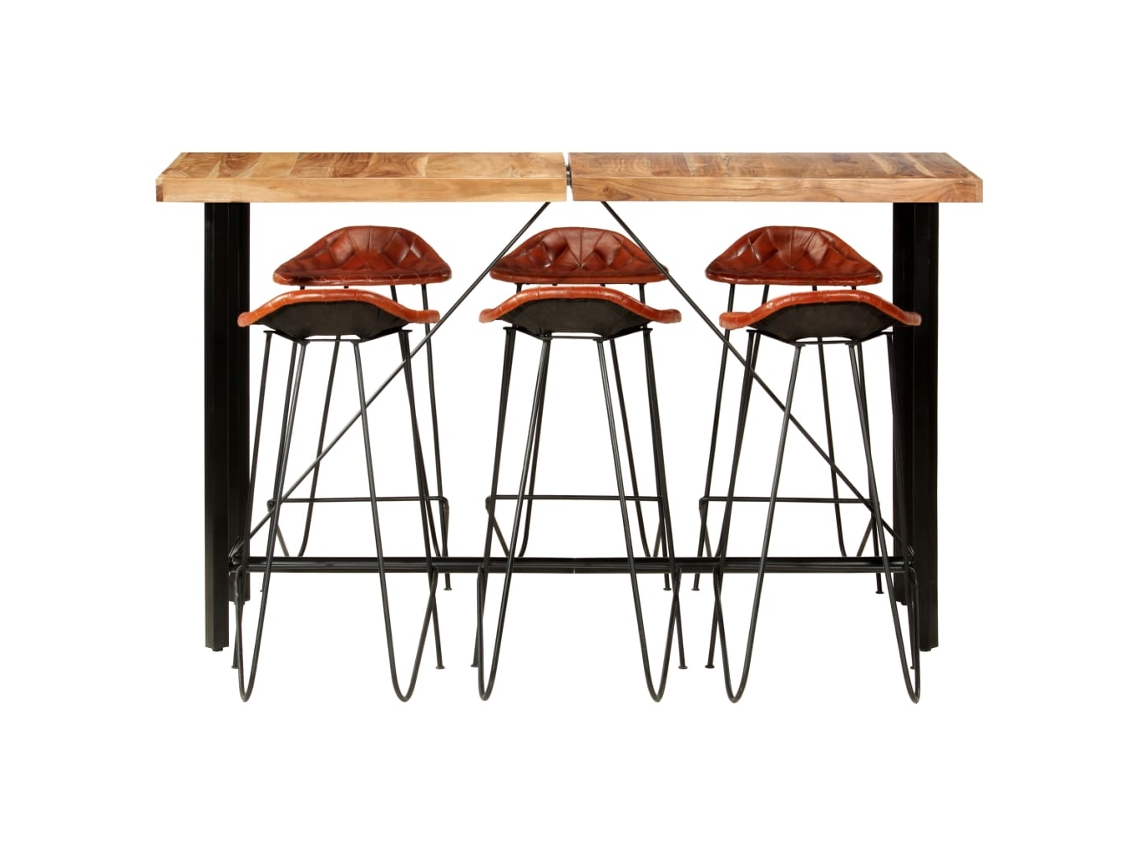 Maison Exclusive - Muebles De Bar 7 Piezas Madera Maciza Acacia Cuero Auténtico