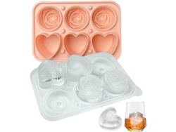 Molde De Hielo En Forma De Rosa Y Corazón Con Tapa De Embudo Transparente Para Whiskey Y Cócteles Rosado
