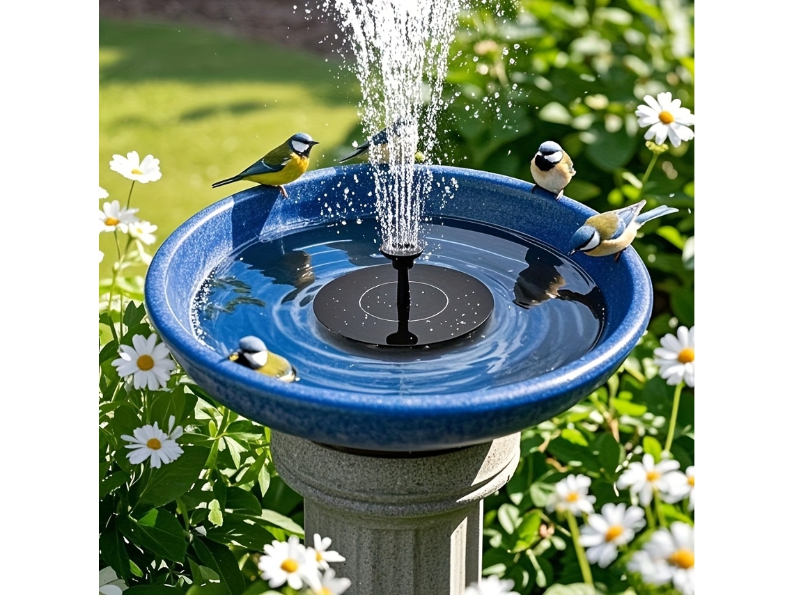 Bomba de fuente solar automática con 6 boquillas, resistente al agua IPX8, ideal para jardín y estanque.