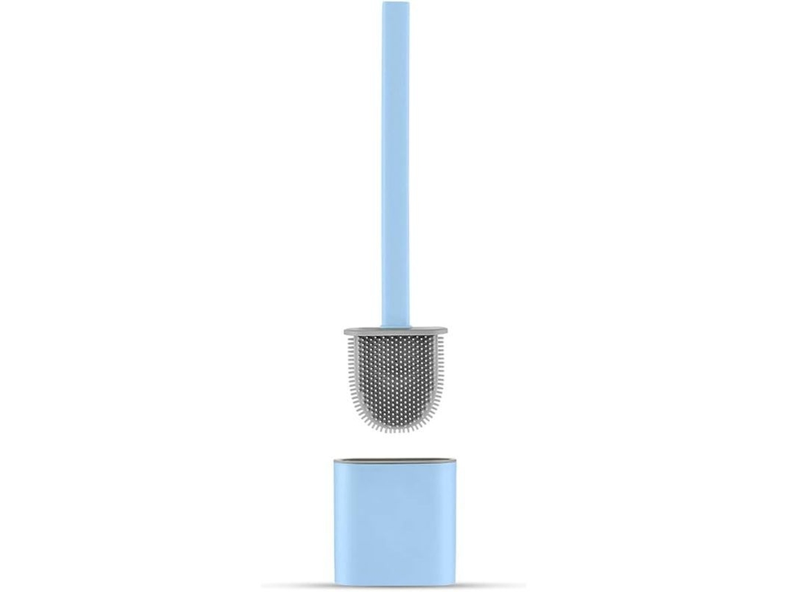 Cepillo De Inodoro De Silicona Plano Antigoteo Antibacterial Secado Rápido Montaje Pared/suelo Azul
