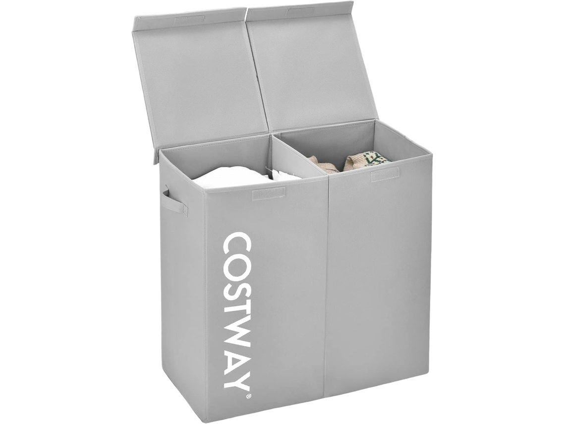 Cesto de ropa con Tapa, 105 L Cubo de Ropa Sucia con 2 Secciones, Cesta de Ropa de Tela no Tejida con Asas, Doble Organizador COSTWAY