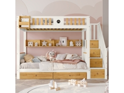Litera con Escalera 90x200 cm 4 Compartimentos en la Escalera y 2 Cajones Bajo la Cama Blanco Mobrio